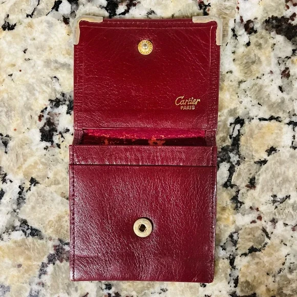CARTIER Oxblood Red Leather Logo Small Wallet 💯 AUTHENTIC - Picture 6 of 13